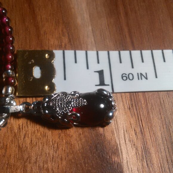 Simulated Ruby and Genuine Mozambique Garnet Silvertone Dragon Pendant Necklace - Picture 8 of 13